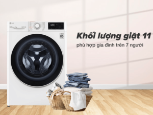 3. Máy giặt LG FV1411S5W có khối lượng giặt 11kg, phù hợp cho gia đình từ 7 thành viên