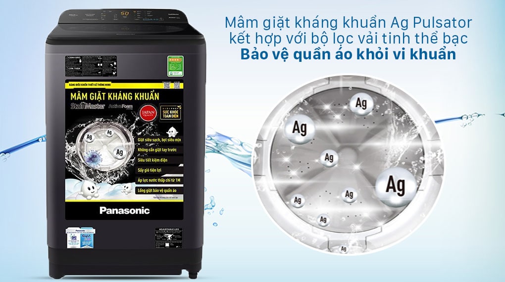 Máy giặt Panasonic NA-F100A9BRV 10Kg sở hữu bộ lọc Big Ag Lint Filter giúp diệt khuẩn hiệu quả