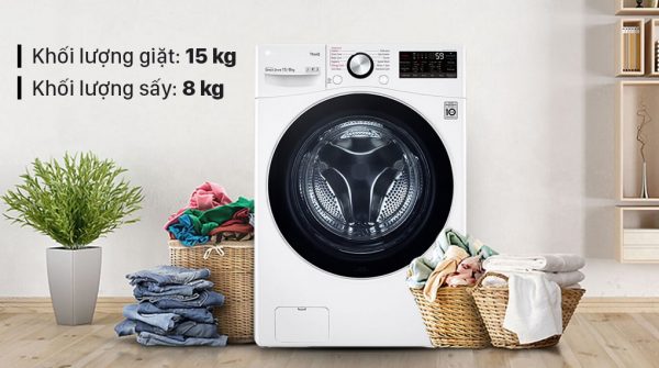 1. Khối lượng giặt 15 kg, sấy 8kg phù hợp gia đình trên 7 người