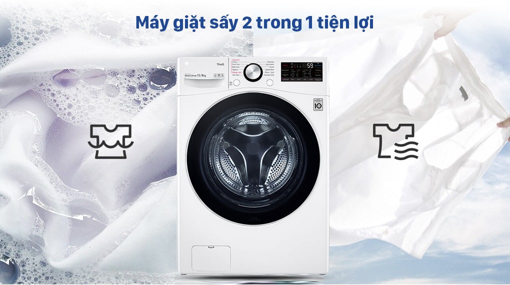 Máy giặt sấy LG F2515RTGW tích hợp giặt và sấy tiện lợi