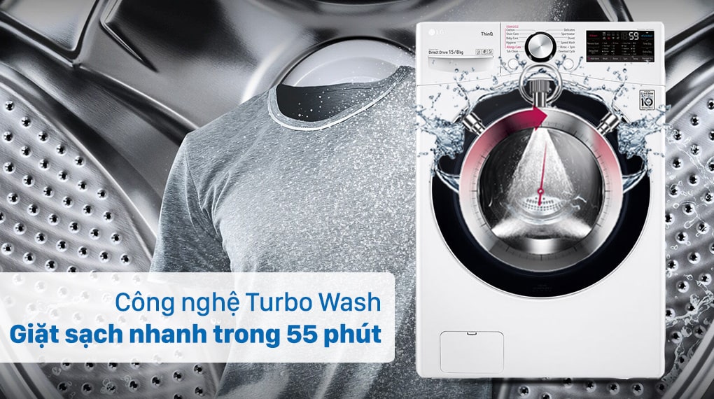 Máy giặt sấy LG  tiết kiệm thời gian với chế độ TurboWash