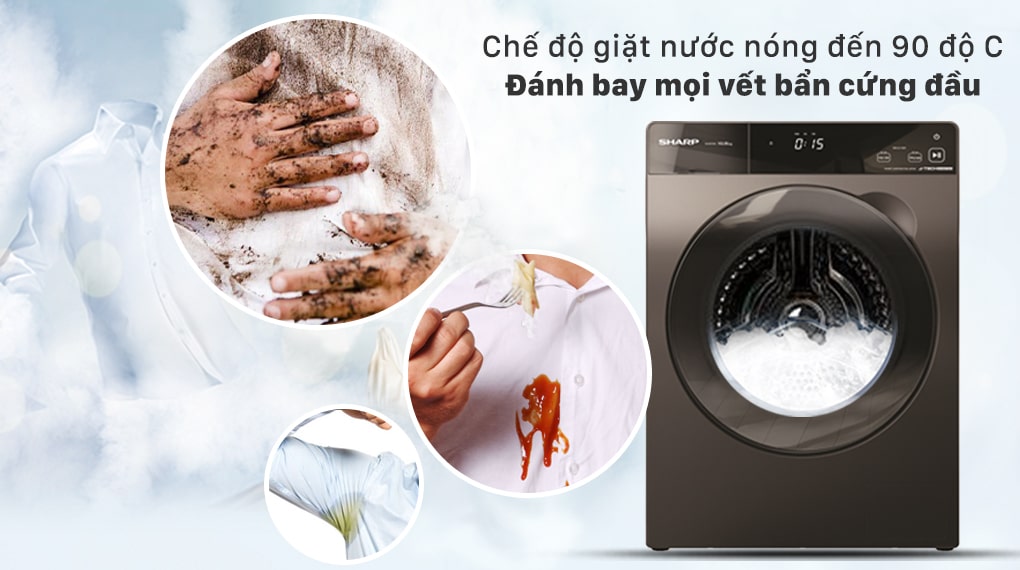 5. Chế độ giặt nước nóng đến 90 độ C giúp loại bỏ những vết bẩn cứng đầu