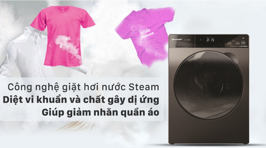 8. Công nghệ giặt hơi nước Steam giúp diệt khuẩn, giảm nhăn quần áo