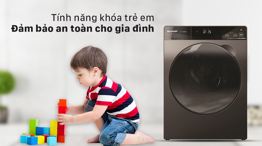 9. Máy giặt Sharp ES-FK1054PV-S tích hợp tính năng khóa trẻ em an toàn