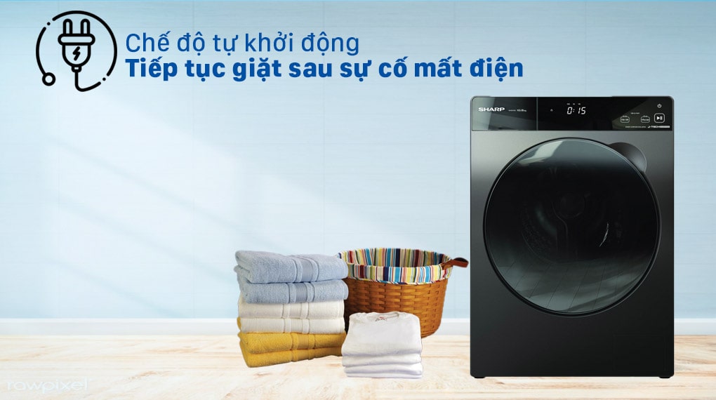 9. Máy giặt Sharp tự động khởi động lại sau khi mất điện