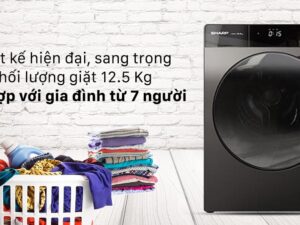 1. Máy giặt Sharp inverter ES-FK1252PV-S phù hợp với gia đình trên 7 thành viên 