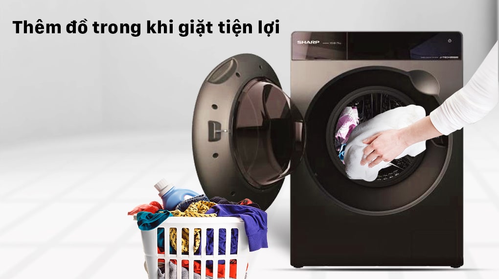 9. Cho phép thêm đồ vào khi máy giặt Sharp ES-FK1252PV-S đã vận hành