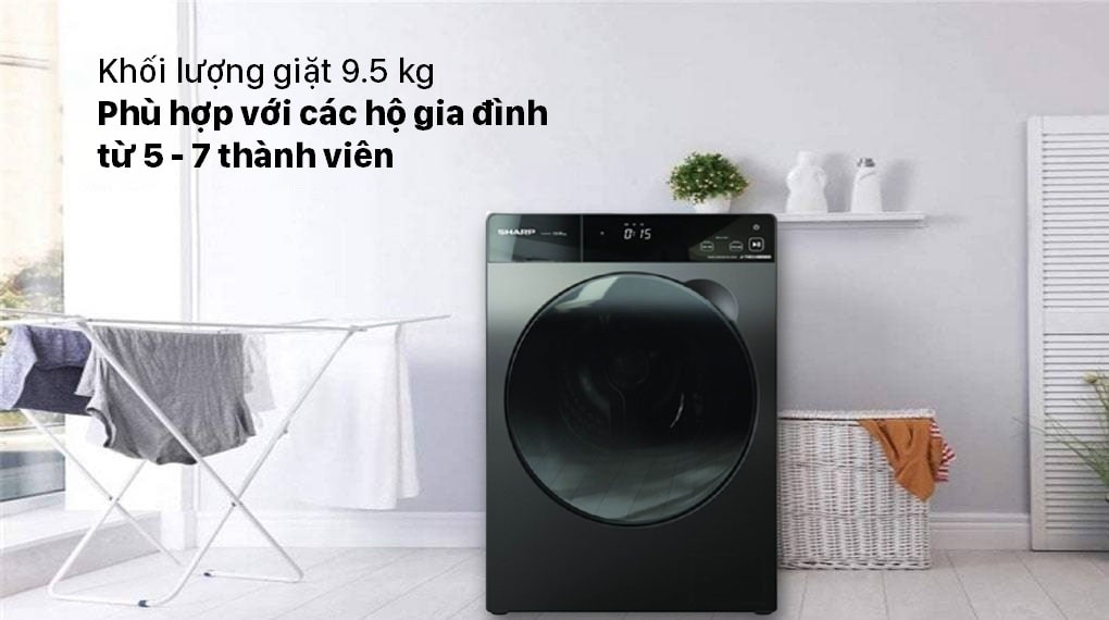 9. Máy giặt Sharp ES FK954SV-G phù hợp cho gia đình từ 5 - 7 thành viên