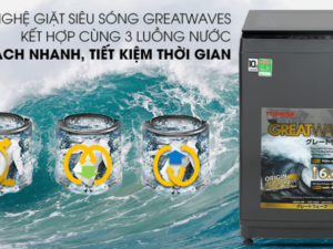 6. Máy giặt AW-DUK1150HV(MG) Toshiba giúp giặt sạch nhanh, tiết kiệm cùng công nghệ Greatwaves kết hợp 3 luồng nước