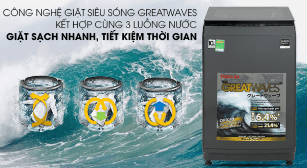 6. Máy giặt AW-DUK1150HV(MG) Toshiba giúp giặt sạch nhanh, tiết kiệm cùng công nghệ Greatwaves kết hợp 3 luồng nước