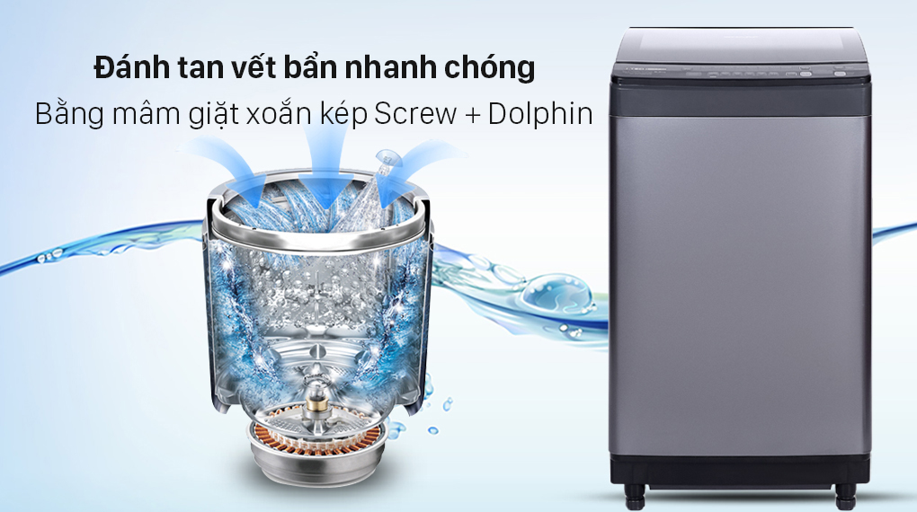 7. Mâm giặt xoắn kép Screw Dolphin giúp đánh tan vết bẩn trên quần áo