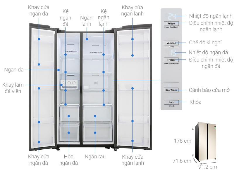 1. Phác hoạ tổng quát Tủ lạnh Samsung Side by side RS62R50014G/SV