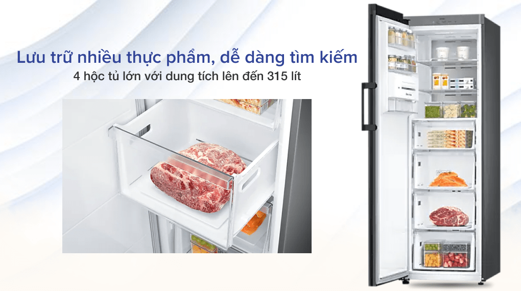 9. Tủ lạnh Samsung RZ32T744535 SV lưu trữ nhiều thực phẩm hơn với hộc tủ dung tích lớn