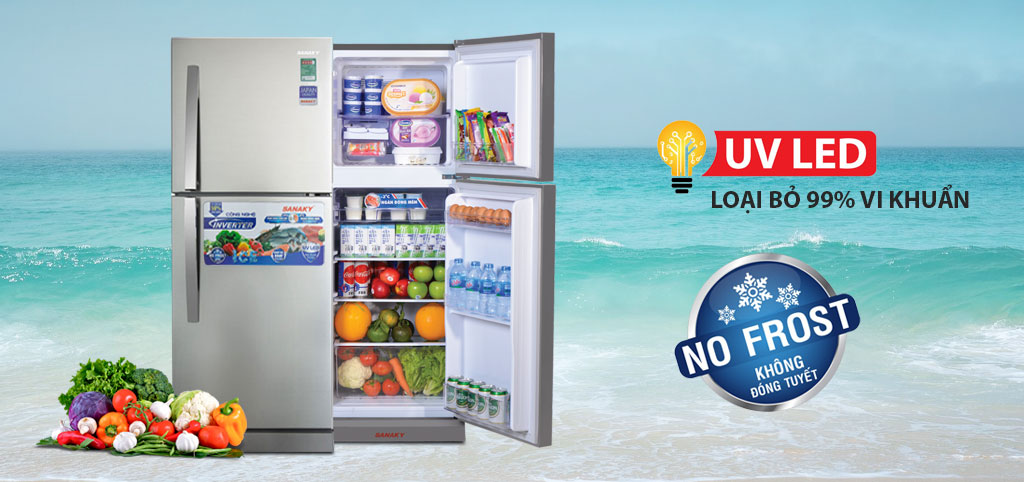 2. Tủ lạnh Sanaky VH-208HYN được trang bị hệ thống đèn LED UV diệt khuẩn