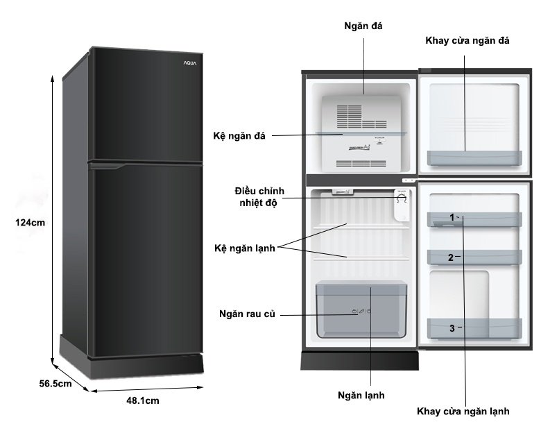 3. Tủ lạnh Aqua AQR-T150FA (BS) 130 lít