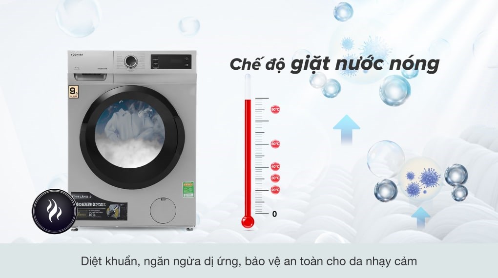 Làm tan xà phòng và diệt khuẩn hiệu quả với chế độ giặt nước nóng