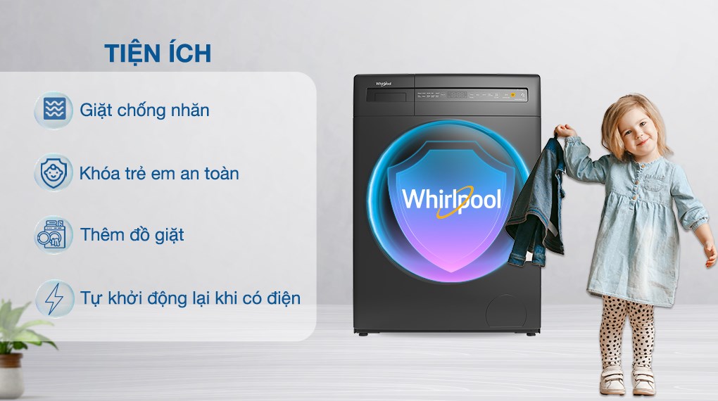 7. Những tiện ích trên máy giặt Whirlpool FWEB9002FG