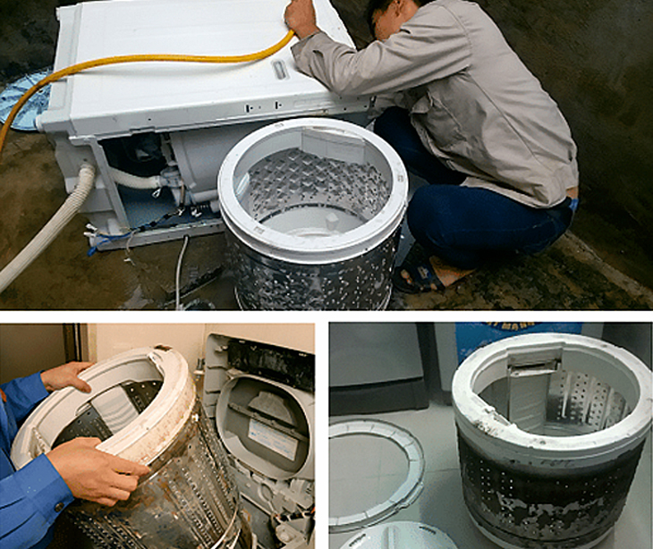 Tháo các bộ phận của máy giặt từ ngoài vào trong