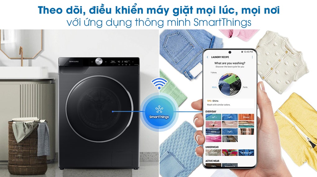 Máy giặt WW10TP44DSB trang bị ứng dụng SmartThing kết nối điện thoại