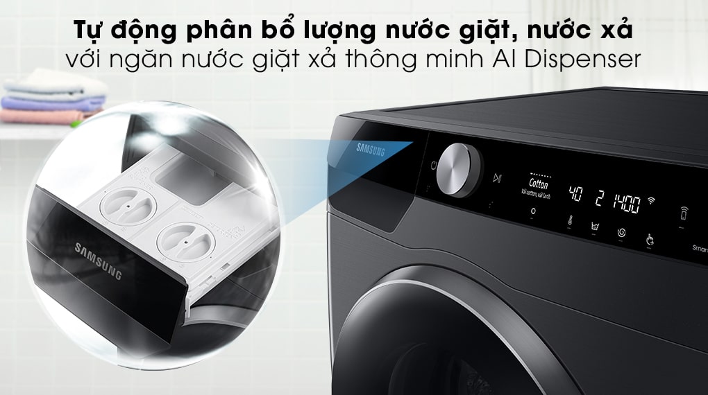 Ngăn nước giặt xả AI Dispenser giúp phân bổ nước giặt xả tối ưu