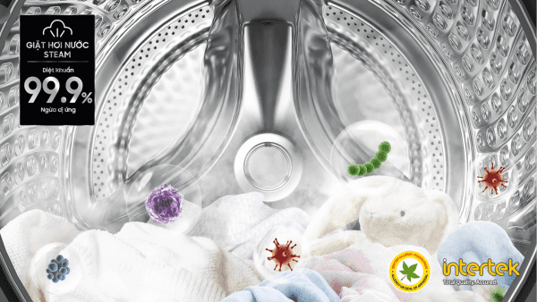 7. Công nghệ giặt hơi nước Hygiene Steam giúp diệt khuẩn 99,9%, ngừa dị ứng 