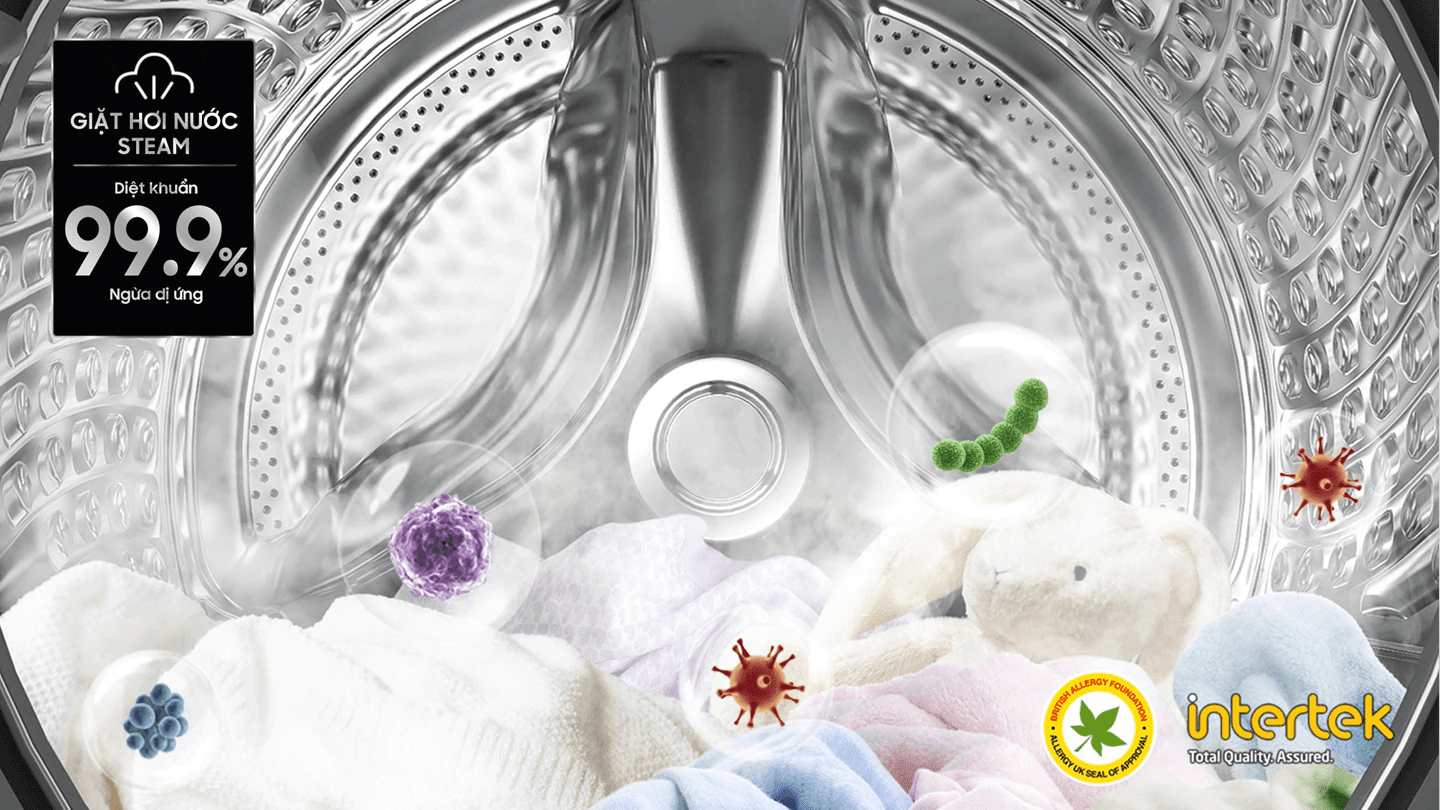 Máy giặt Samsung WW90T634DLE/SV trang bị công nghệ Hygiene Steam giúp diệt khuẩn 99,9%, ngừa dị ứng 