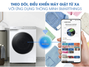 Máy giặt Samsung WW90T634DLE/SV trang bị ứng dụng SmartThings giúp theo dõi, điều khiển máy từ xa