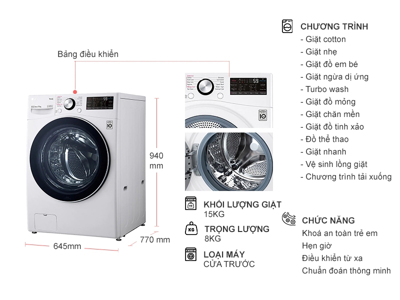 3. Hình ảnh mô phỏng sản phẩm Máy giặt lồng ngang LG AI DD Inverter 15Kg F2515STGW