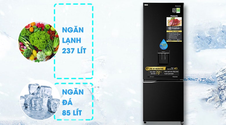Tủ lạnh Panasonic NR-BC360WKVN thiết kế ngăn đá dưới hiện đại, hữu ích