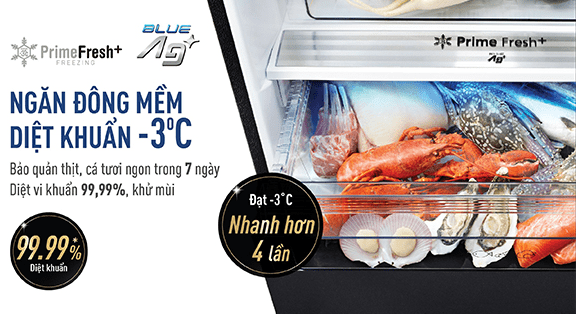 8. BX421WGKV - Tủ lạnh bảo quản thịt cá tươi ngon tối ưu với ngăn cấp đông mềm thế hệ mới Prime Fresh+