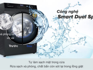 Máy giặt Aqua Inverter 9 kg AQD- D902G BK - Vệ sinh mặt trong cửa Smart Dual Spray