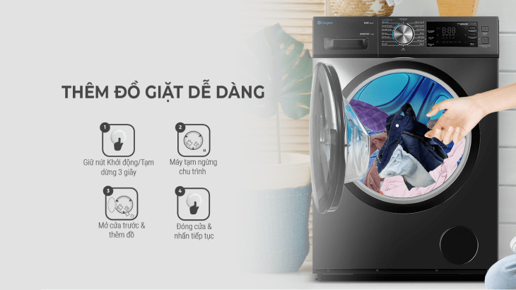 Tính năng thêm quần áo khi đang giặt trên máy giặt Casper