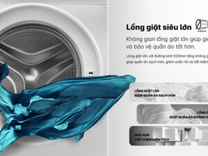 Máy giặt Aqua Inverter 10 kg AQD-D1003G.BK lồng ngang - Giặt tới 11kg với lồng giặt siêu lớn
