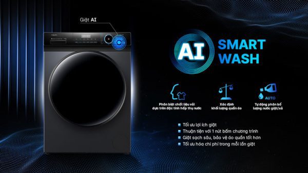 Máy giặt Aqua Inverter 10 kg AQD-D1003G.BK lồng ngang - AI Smart Wash thông minh