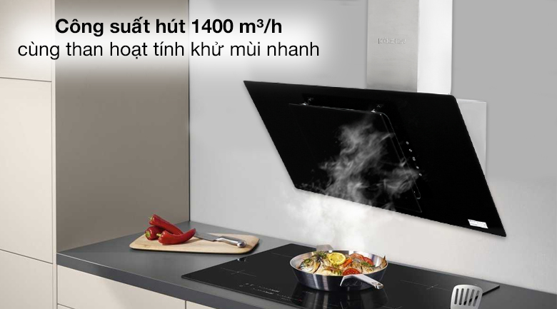 Công suất hút lớn 1400 m³/h giúp hút sạch khói và mùi từ quá trình đun nấu