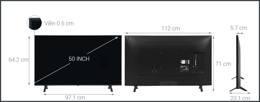 Đơn vị đo kích thước tivi Samsung 50 inch hiện nay