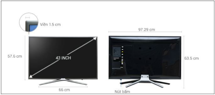 1. Đơn vị kích thước tivi Samsung 43 inch là gì?