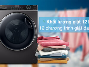 Máy giặt Aqua Inverter 12 kg AQD-A1200H PS - Khối lượng giặt 12 kg, trang bị 12 chương trình giặt đa dạng 