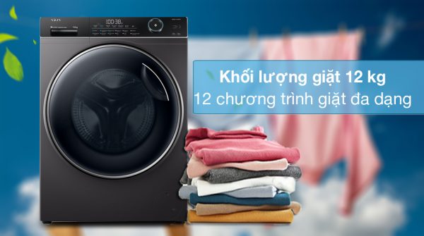 Máy giặt Aqua Inverter 12 kg AQD-A1200H PS - Khối lượng giặt 12 kg, trang bị 12 chương trình giặt đa dạng