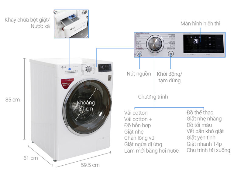 Mẫu máy giặt LG cửa dưới lồng ngang