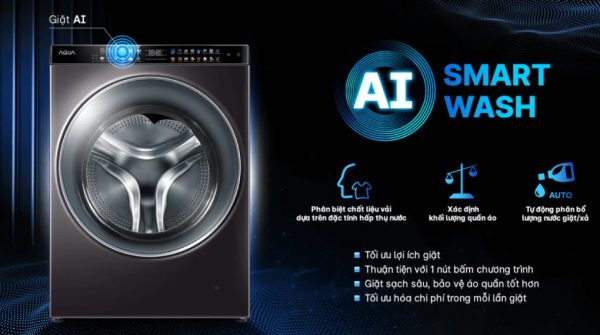 Máy giặt sấy Aqua Inverter 15 Kg AQD-DH1500G PP - Giặt thông minh AI tối ưu giặt giũ