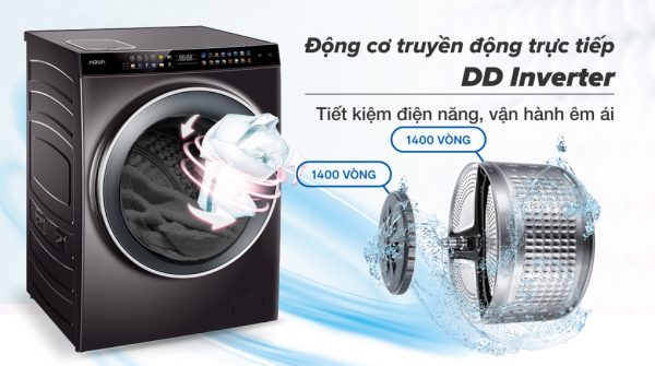 Máy giặt sấy Aqua Inverter 15 Kg AQD-DH1500G PP - Động cơ Inverter truyền động trực tiếp - Công nghệ tiết kiệm điện