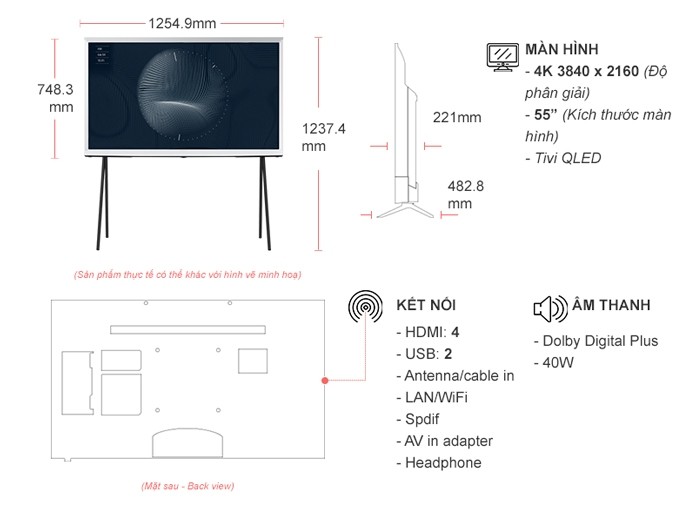 Smart Tivi Kiểu Chữ Có Chân Samsung 4K 55 inch QA55LS01B
