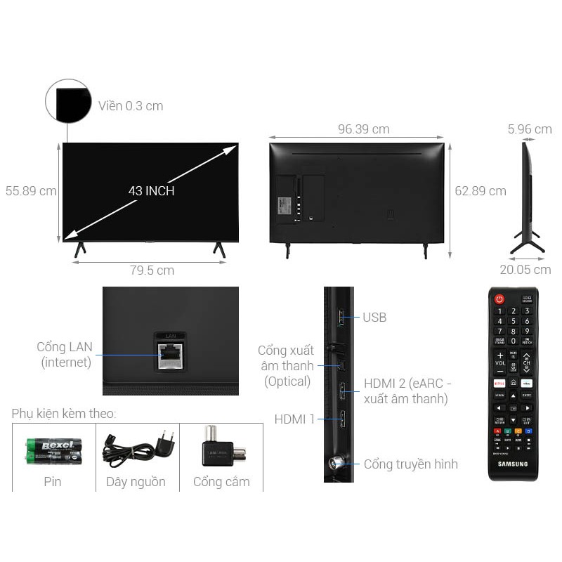 Smart Tivi Samsung 4K 43 inch UA43AU7000