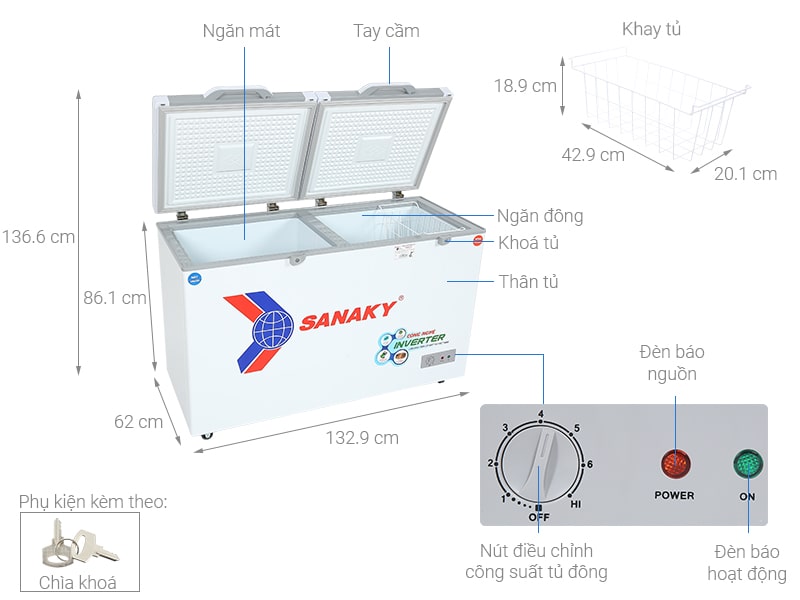 Phác hoạ tổng quát tủ đông Sanaky 280 lít TD.VH4099W4K