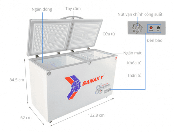 Phác hoạ tổng quát tủ đông Sanaky Inverter 280 lít VH-4099W3