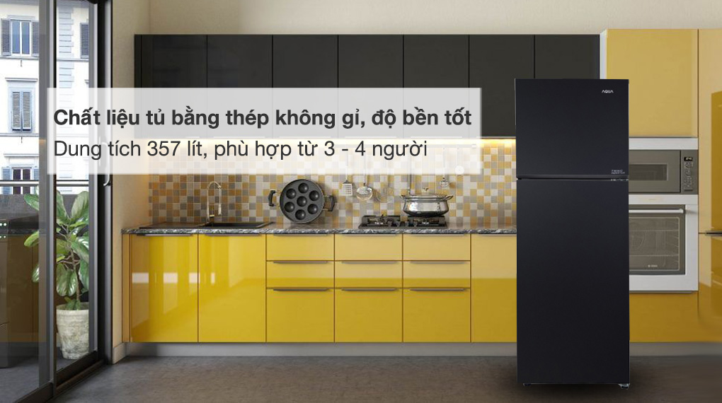 Tủ lạnh Aqua Inverter 357 lít AQR-T376FA(FB) - Cửa tủ làm bằng thép không gỉ, dung tích 357 lít phù hợp gia đình từ 3 - 4 người 