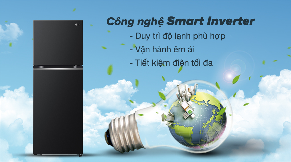 Tủ lạnh LG Inverter 266 Lít GV-B262WB - Công nghệ Smart Inverter tiết kiệm điện và vận hành êm ái 
