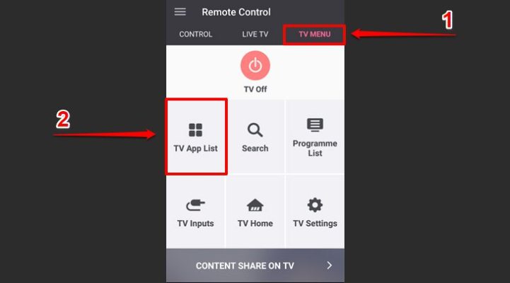 "TV Menu" >> "TV Apps List" >> truy cập nhanh các ứng dụng