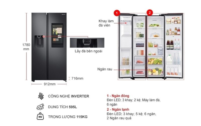 Kích thước tủ lạnh Side by side Samsung